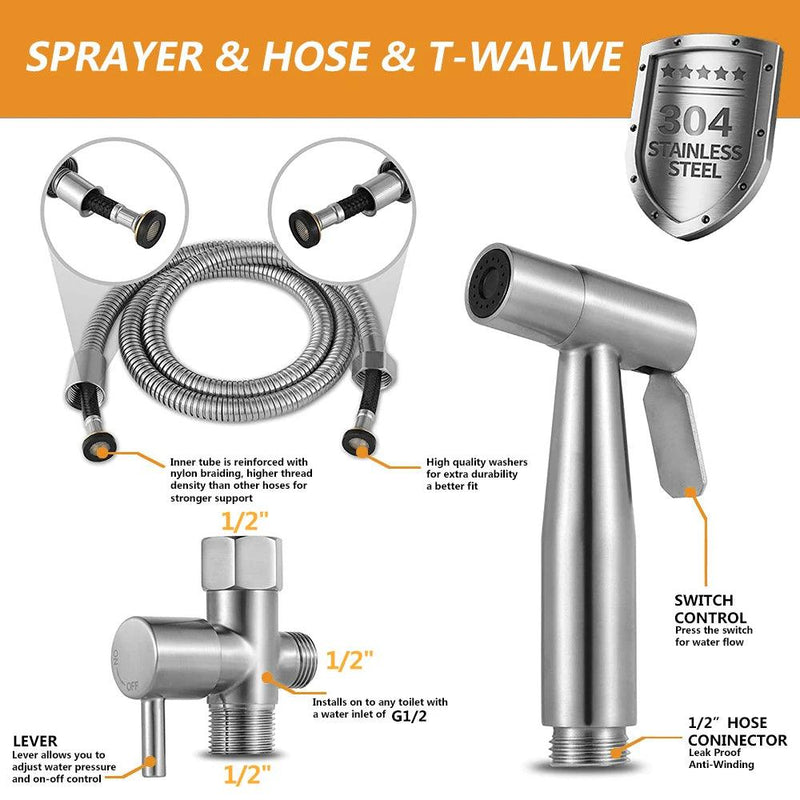 Kit de pulverizador de bidés sanitários de mão, torneira de aço inoxidável para banheiro, pulverizador de mão, cabeça de chuveiro, auto-limpeza